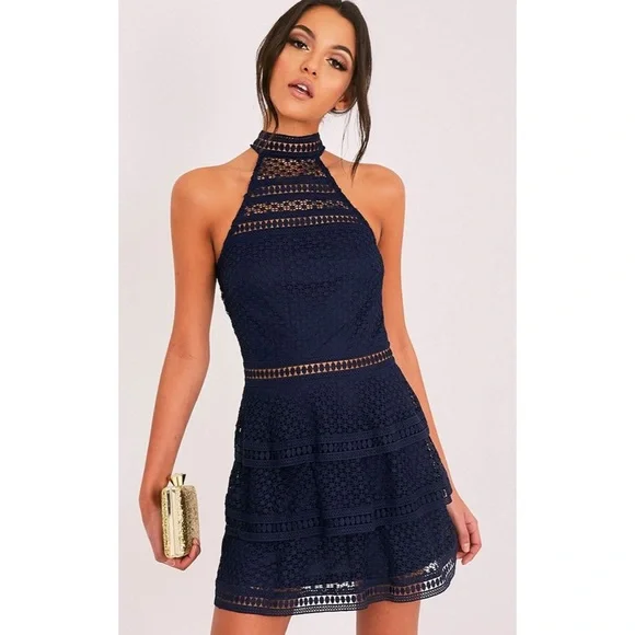 PrettyLittleThing Dresses Pretty Little Thing Navy Tiered Lace
